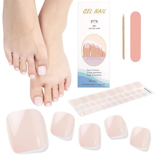 EBANKU 32 PCS Gel Nail Strips, Gel Toeail Strips Full Wraps Adhesive Gel Toenail Stickers with Nail File and Stick(UV/LED Lamp Required)-9