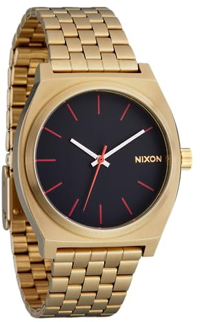 NIXON Time Teller A045 Armbanduhr, wasserdicht, 37 mm Edelstahl-Zifferblatt, 100 m, Gelbgold/Schwarz/Rot, One Size, Time Teller