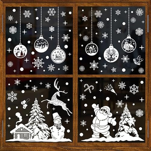 YEJAHY 9 Stück Fensterbilder Weihnachten Selbstklebend, Wiederverwendbar Fenstersticker Weihnachten, PVC Christmas Window Stickers für Weihnachten Dekoration Fenster Türen (A)