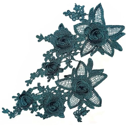 2 Stück Stickerei Spitzen Blumen Patches,Rosen Applikationen Patch Zum Aufbügeln Gestickte Aufnäher Applikation Stickerei Spitze Applikation Nähen Blume für DIY-Dekoration DIY Hut Kleid-dunkelgrün