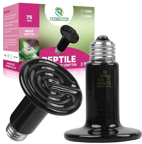 REPTI HOME Chauffage Céramique lampe, 75W 2 Packs Ampoules Pour Reptiles, Chauffage Céramique Pour Amphibiens, Couveuse Pour Animaux De Compagnie, Poulets, Chiens, Chats