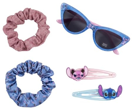 CERDÁ LIFE'S LITTLE MOMENTS Stitch Childrens Beauty Set - Blau und Rosa - Komplettset - Inklusive Sonnenbrille, 2 Haarnadeln und 2 Haarspangen - Original Produkt entworfen in Spanien
