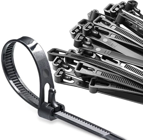 UBRAVE Black Cable Ties,100 Pack 200mm×7.6mm Reusable Cable Ties,8 inch Heavy Duty Nylon Cable Ties for Wire Management,Black Cable Zip Ties Heavy Duty Zip Ties for Tidy Wires Home Workshop and Garden