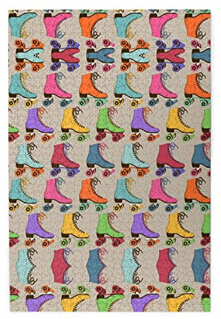 Colorful Roller Skates Print Premium Wooden Jigsaw Puzzle - 1000 Pieces - Plastic Box Packaging
