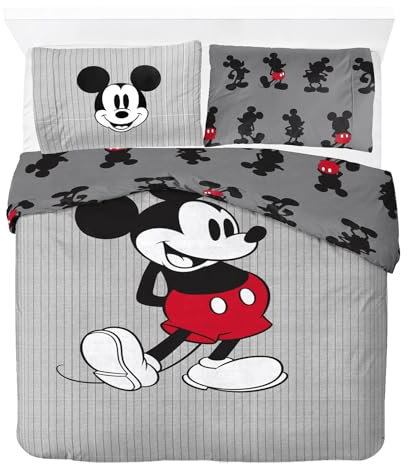 Jay Franco Disney Mickey Mouse Set gestreift – Bettbezug Set für Zwei Personen inklusive Kopfkissenbezug 50 x 70 cm, warmes Bettwäsche Set Baumwolle