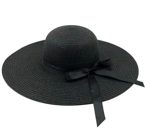 TOPWEL Womens Straw Hat Wide Brim Large Floppy Foldable Roll-Up Beach Sun Hat Packable Cap Summer Hat Beachwear with Adjustable Strap (Black)