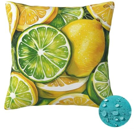 Outdoor Kissen Wetterfest 2 Stück Zitrone Kissenbezug 30x30 cm, Sommer Gartenkissen Deko Outdoor Sitzkissen Wetterfest, Kissenbezüge Herbst Outdoorkissen für Balkon Terrasse Patio Garten Deko -OZ259
