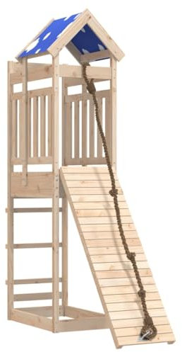 vidaXL Spielturm, Klettergerüst mit Dach Kletterwand Seil, Kinder Kletterturm Spiel-Zubehör für Garten, Holz Spielplatz Spielhaus, Massivholz Kiefer