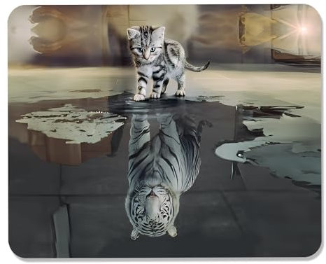 GLANDOTU Tapis de Souris Gaming de Bureau 240 x 200 × 3 mm - Base en Caoutchouc Antidérapante - Petit Mousepad - Chat et Tigre