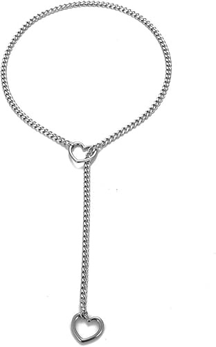 HSAJS Collier Chaîne Cubaine Lasso Cœur Pendentif Double Charme Bijou Élégant Accessoire Femme Ajustable