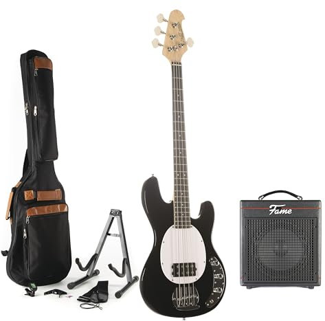 Linkshänder E-Bass Set J&D JB inkl. Fame GAIA-30 Verstärker, Gigbag, Tuner, Gurt & Kabel - Ideal für Anfänger & Fortgeschrittene