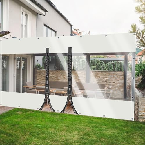 TMGJShd Transparente Plane Abdeckplane mit ösen PVC Outdoor Planenvorhänge 0,5mm Seitenplane 500g/m² für Garten Pavillon Terrassen Balkon Gewächshäuser. (Weiß(2 Zipper) / Size: H:2m W:6m)