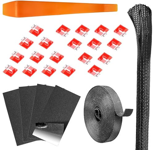Dash Cam Cable Management Kit – Trim Tool, 20 Cable Clips with 3M Adhesive, 3m Reusable Ties, 50cm Sleeve, Foam Pads & Cloth – In-Car Wire Organiser for Dashboard & Interior