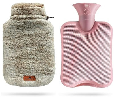 suitmine Hot Water Bottle PVC 2L Leak-Proof with Removable Soft Fluffy Cover for Pain Relief Hot and Cold Therapy,Hands Feet Abdomen and Neck Warmer,Cord Lock,Brown