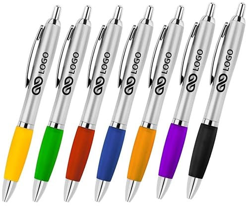 WPRO Kugelschreiber bedrucken, 100 Stück David, Farbmix, blau schreibend, personalisierte Werbekugelschreiber für Firmen und Events, große Druckfläche für klare Markenwirkung