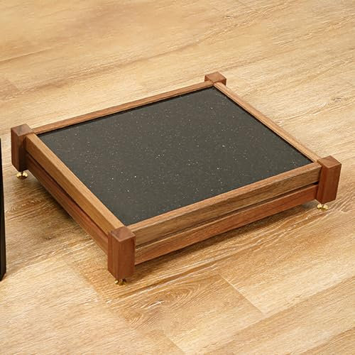 JIAOCKJIAO 1-stufiger Hi Fi Rack, 58 × 48 × 12,5 cm, Audio Rack Hi Fi Regal aus Massivholz, Oberfläche aus Marmorplatte, Phonoschrank mit Stoßdämpfenden Füßen, Record Player Stand