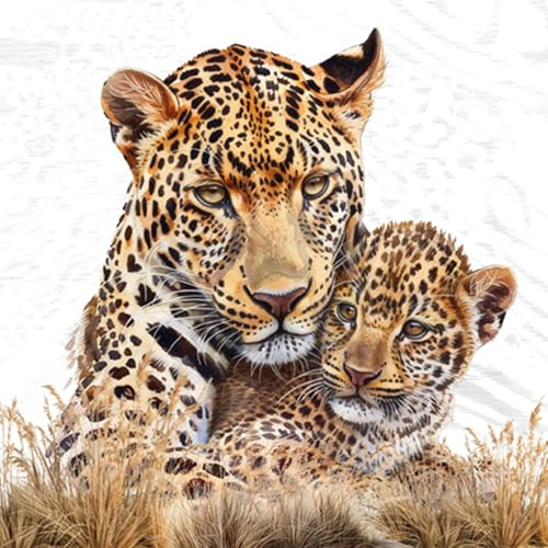 20 Servietten Tiermotive Leopardenmutter mit Kind als Tischdeko. Papierservietten mit Motiv. Auch für Decoupage und Serviettentechnik 33x33cm