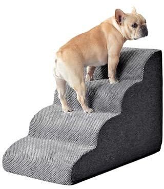 Galatée Hundetreppe, Haustiertreppenrampe Für Kleine Hunde, Hundetreppe Mit Abnehmbarem, Waschbarem Bezug, rutschfeste, Stabile Haustiertreppe Für Sofa, Bett und Auto(4-Schritt, Dunkelgrau)
