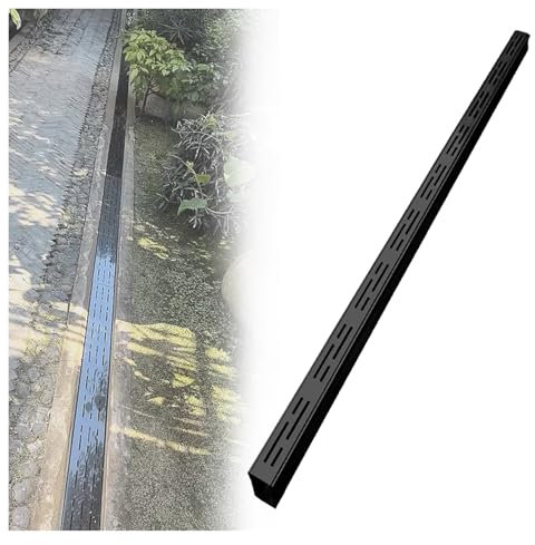 Paquete de 2 canales de drenaje estrechos de metal negro con rejilla extraíble para ducha, piscina, acera, sistema de drenaje cuadrado de 5 x 5 cm