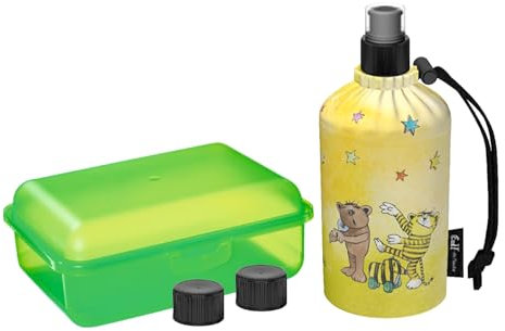 Emil Trinkflasche aus Glas inkl. Brotbox & Ersatzverschlüsse – Starterset zur Einschulung - BPA-frei & schadstofffrei, isolierend – Ziehverschluss für Wasser, Saft & Milch – Janosch© (0,3l)