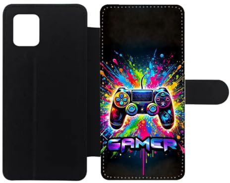 FunKaz Etui Cuir pour Samsung Galaxy Note 10 Lite - Gamer Manette de Jeu Fond Multicolore - Housse Fermeture magnétique