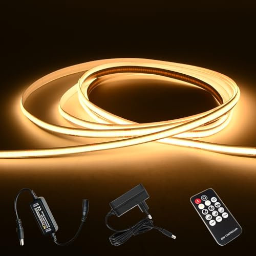Zoelele Tira de luces LED de 5 m, luz blanca cálida, 3000 K, 24 V, autoadhesiva, resistente al agua, IP44, con fuente de alimentación y mando a distancia RF, para armario, TV, iluminación de fondo