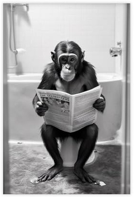 BNCEDJK Poster sur toile Motif singe assis sur les toilettes lisant un journal Décoration de chambre à coucher 20 x 30 cm