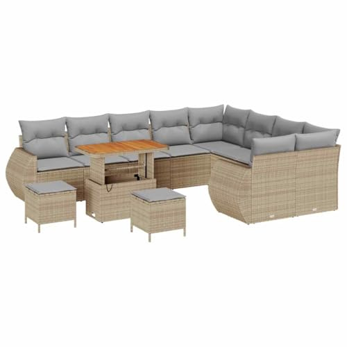 vidaXL Garten-Sofa-Set 12 pcs Beige und Hellgrau 90 x 55 x 71 cm, Modernes Gartensofa-Set, Outdoor-Kollektion, UV-beständiges Material, abnehmbare Kissen, bequem für die Terrasse