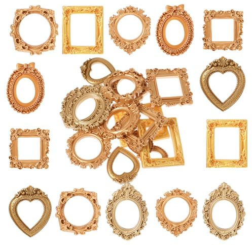 14PCS Vintage Mini Picture Frames, Resin Small Gold Frames Antique Frame Small Picture Frame Oval Rectangle, Vintage Picture-Frame Wall Hanging for DIY Photography Mobile Phone Party Halloween Decor