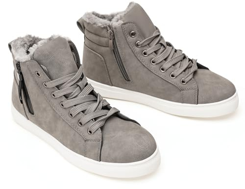 Botas de Nieve cálidas con Forro de Piel sintética para Mujer, Botines con Cordones, Antideslizantes, de caña Alta, para Caminar, Viajar, Trabajar y Escalar.-Dark Gray-38
