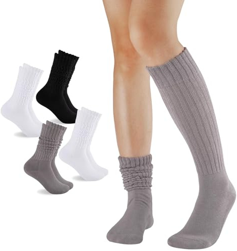 IHLOOTD 4 Paia Calzini Lunghi Donna Calze Lunghe Donna Caldo Cotone Calzini Alti Slouchy Scrunch Calzettoni Invernali per Stivali Mocassini Allenatori