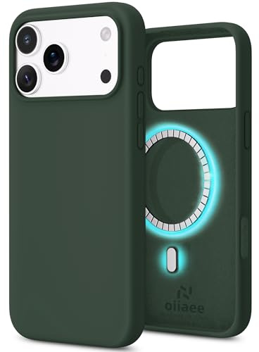 OIIAEE Magnetic for iPhone 17 Pro Max Case, Liquid Silicone Case with MagSafe, Anti-Scratch Microfiber Lining, Full Body Protection, Drop & Shockproof, Ultra-Thin Soft,Forest Green