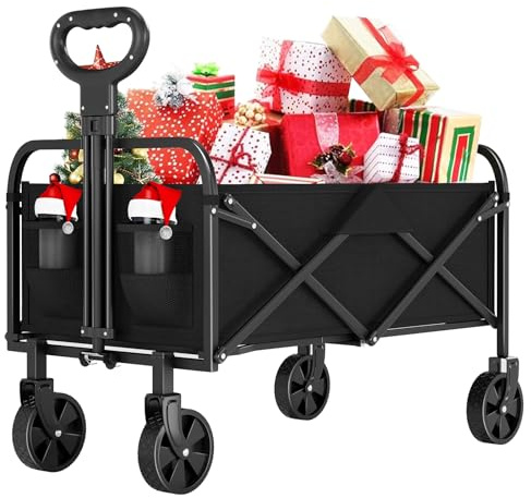 RBFGYIOP Bollerwagen Faltbarer 172kg Traglast & All-Terrain Rädern, 220L Volumen Wasserdichter Transportwagen, Ultra-leicht 5.5KG für Camping Strand Garten und Einkauf, Schwarz