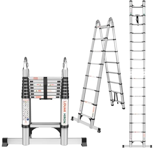 Teleskopleiter Aluminium 5M (2.5+2.5) Ausziehbare Leiter Rutschfester Aluleiter Stehleiter Mehrzweckleiter Aluminiumleiter Teleskop Ausziehleiter 150 kg Belastbarkeit