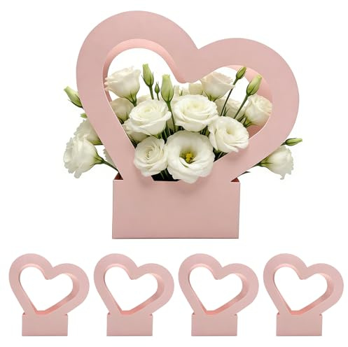 Flower Bouquet Holder - 11.81in Heart Flower Bags for Bouquets | Paper Flowers Holder - Waterproof Foldable Bouquet Bag with Handle for Floral Arrangements Weddings Home Decor Use