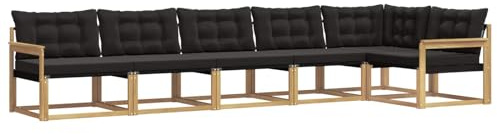 vidaXL Outdoor-Sofagarnitur mit Kissen 6 pcs Weiß und Schwarz, Garten, modernes Outdoor-Sofa-Set, wetterfest, Bequeme Lounge, langlebige Möbel, Akazienholz-Design