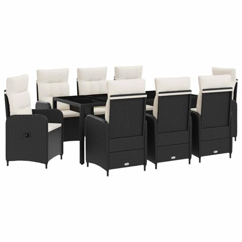 vidaXL Outdoortisch-Set 9 pcs Schwarz und Cremeweiß 190 x 90 x 75 cm, Stilvolles, modernes Essset für draußen, wetterfest, perfekt für Partys im Garten, Balkon oder beim Essen im Freien
