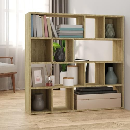 Bücherregal Raumteiler Sonoma-Eiche 105x24x102 cm Holzwerkstoff Regal Trenner freistehend klappbar für Schlafzimmer Büro Wohnzimmer mit Sichtschutz und Schallschutz Akustik