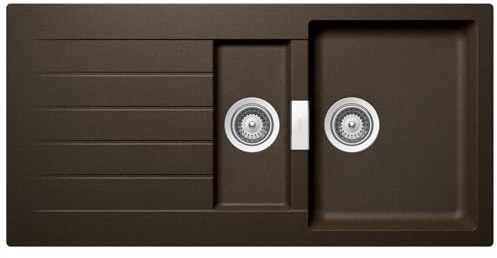 SCHOCK Küchenspüle 100 x 50 cm Signus D-150 Bronze - CRISTADUR braune Granitspüle mit 1 ½ Becken und integrierter Abtropffläche ab 60 cm Unterschrank-Breite