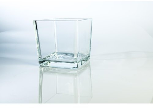 INNA-Glas Vaso Cuadrado de Cristal Decorativo Kim, Transparente, 13 x 13 x 12,5cm - Portavelas Decorativo - Tiesto de Vidrio