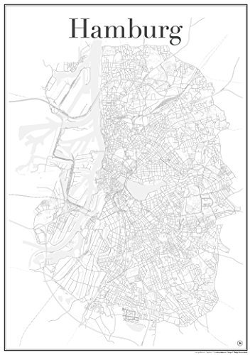 gridlines Hamburg Poster — Stadtplan Plakat Staßennetz (60 cm x 84 cm) Kunstdruck