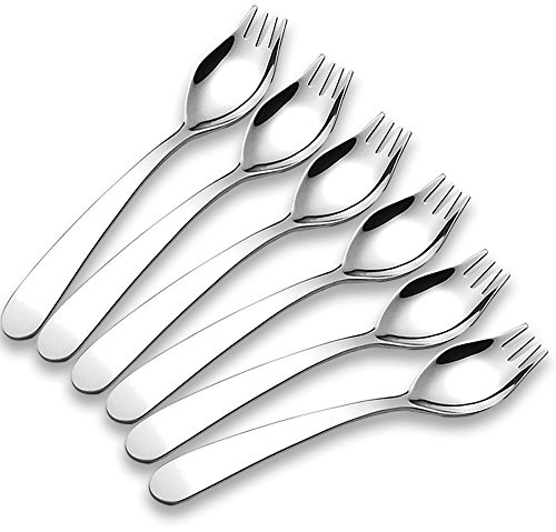6-Pack Mini 18/10 Stainless Steel Sporks, Fruit Appetizer Dessert Salad Flatware Set, 5.9-Inch Long(S)