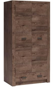 Mirjan24 Kleiderschrank Indiano I-01, Drehtürenschrank mit Schublade und Kleiderstange, Farbasuwahl, Modernes Schrank (Esche Dunkel, ohne Einlegeplatten)