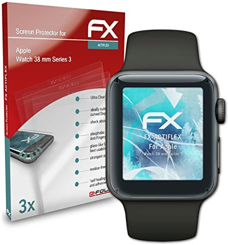 atFoliX Schutzfolie kompatibel mit Apple Watch 38 mm Series 3 Folie, ultraklare und flexible FX Displayschutzfolie (3X)