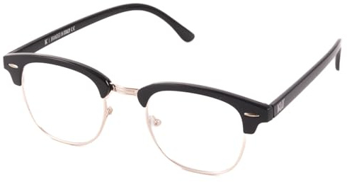 KISS DANDY Brille für Herren und Damen – Vintage Akademischer Urbaner Eleganter Look – Polycarbonat- & Metallrahmen mit Steg & Nieten – Klare Neutrale Gläser mit UV-Schutz