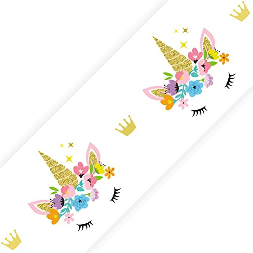 Unicorn Floral Bedroom Wall Border - Personalised Childrens Girls Name Pink Room Decor Art Wallpaper Strips - Without Name