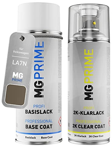 MG PRIME Autolack 2K Spraydosen Set für Volkswagen VW LA7N / A7N / Z1 Limestone Grey Metallic Basislack 2 Komponenten Klarlack Sprühdose