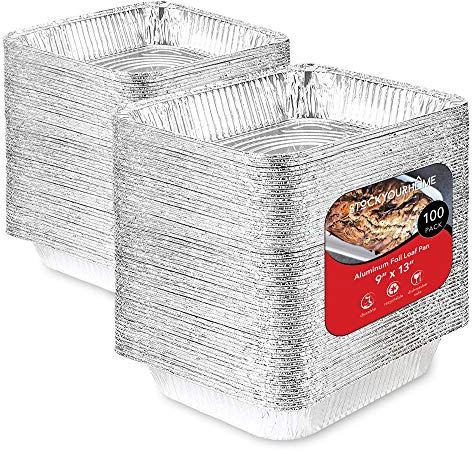 Aluminium-Pfannen 9 x 13 Einweg-Folien-Backformen (100 Stück) – halbe Größe Dampftisch-Tiefpfannen – Zinnfolienpfannen ideal zum Kochen, Erhitzen, Aufbewahren, Zubereiten von Lebensmitteln
