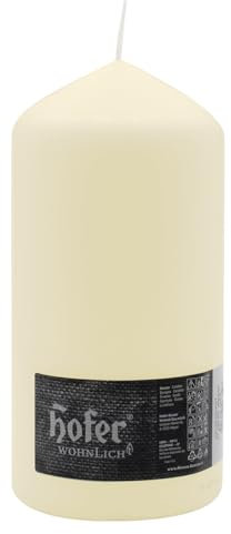 Hofer - Stumpenkerzen Säulenkerzen, 1 Stück, Lange Brenndauer ca. 110 Stunden, Durchmesser 10 cm, Höhe 20 cm, Elfenbein Ivory, kein Duft, Tropffrei Wachskerzen.