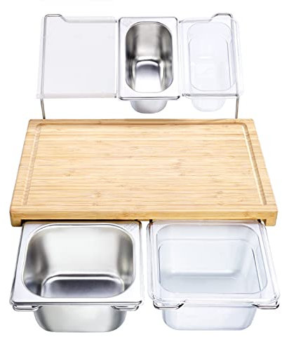 Set di taglieri in bambù con 4 contenitori per cucina